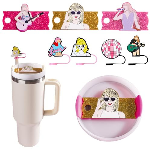 Guairen Art 7 Pcs Stanley Cup Accessories Set, 4 Pcs Stanley Straw Covers(10 mm)+3 Pcs Stanley Name Plate Lids for 40 oz Stanley Tumbler Accessories