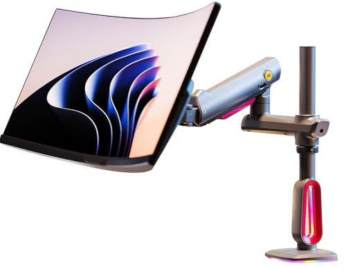 NB Ergonomic Heavy Duty Monitor Arm for 32 to 60 Inch Ultrawide Screens, RGB Monitor Arm 49 57 inch with C-clamp & Grommet Options Load Max 20 kg, VESA 75/100 mm (Red)