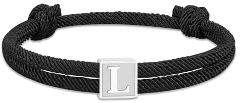 ZENGSING Bracelet de Corde Pour Homme Bracelet Nautique avec Lettres A-Z Bracelet Cordon Nautique Surfeur Bracelet Cordon Réglables Bracelet Tressé pour Homme Femme (Noir-L)