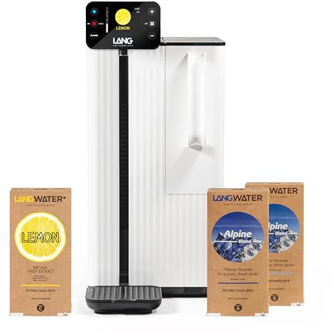 LANGWATER Osmoseanlage Auftisch TheWell 2 - mit Mineralisierung, Aromen, Heißwasserspender – Umkehrosmoseanlage für Trinkwasser inkl. 4-stufigem Wasserfilter (NSF58 RO, UV), 2 Mineralpacks, 1 Zitrone