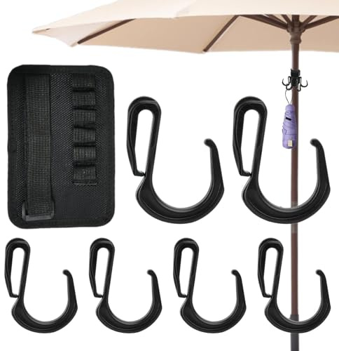 Xujuika Beach Umbrella Bag Holder, 6-Prong Detachable Hook for Beach Umbrella, Black, Nylon & PP, Umbrella Hook for Bag, Easy to Install, for Towels, Hats, Clothes