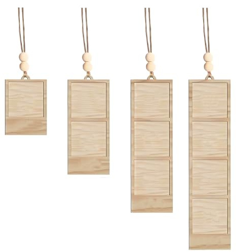 ARFUKA Mini Wooden Hanging Picture Frames Memorial Photo Frame Ornament for Wall, Car & Christmas Tree Decorations Pack of 4