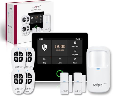 seQrell, Alarmanlagen-Set für Zuhause, kabellos, WLAN, GSM, 4G, Diebstahlsicherung mit 4,3 Zoll Touchscreen, 1500 mAh Akku, Tuya Smart Life App, Smart Alarmanlagen Komplettsystem, SQ4324F