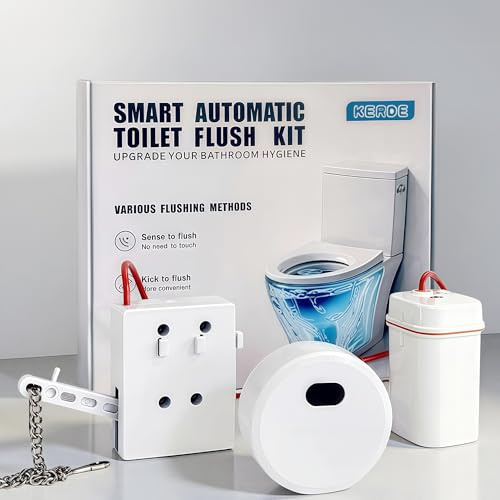 KERDE Touchless Toilet Flusher Kit – Motion Sensor Flush Valve with Wireless Button, Battery Powered, Compatible with Chain Pull Lever Toilets, Remote Flush for Home & Commercial Bathrooms