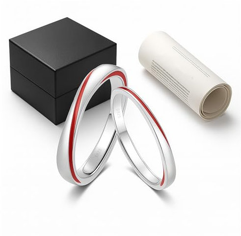 Anello Filo Rosso del Destino Coppia [ARGENTO STERLING REGOLABILE] Filo Rosso | Coppia di Fedine in Argento 925 Uomo e Donna