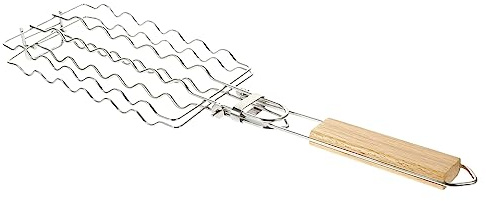 Toyvian Grillnetz mit Holzgriff Hitzebeständig und Kratzfest Faltbares BBQ Sausage Netz für Gas und Holzkohlegrill Vielseitiges BBQ Werkzeug für Camping und Outdoor Grillen