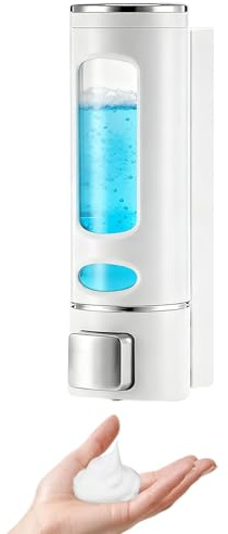 Wall Mounted Soap Dispenser, 400 ml Wall Soap Dispenser, No Drilling, Even Liquid Release, Shampoo Shower Gel Dispenser for Shampoo, Conditioner, Shower Gel, Liquid Soap (White)