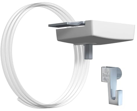 Artiteq Systemdecke Aufhängeset – Weiß – Komplettset mit transparentem Perlondraht (200 cm), 4 kg Haken und Befestigungselement – Für abgehängte Decken/Systemdecken