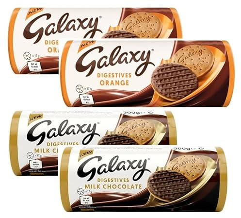 Galaxy Digestive Orange Cookies 300g x 2 & Digestive Milk chocolate 300g x 2, Half Coated Chocolate Digestive Biscuit, Chocolate Biscuits, Indulgent Biscuit Bundle in Smooth Milk Chocolate