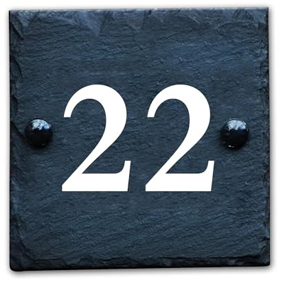 Housics Personalised Slate House Number Plaque, Black, 150x150mm, Design 3 | personalised house number sign, custom street name, slate door plaque, outside wall use, weatherproof finish, easy mounting