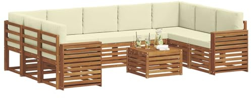 vidaXL Sofagarnituren 10 pcs Natur und Creme Massivholz Akazie, Moderner Garten-Sofa, robuster Sitzbereich, stilvolle Lounge-Möbel für entspannte Terrasse