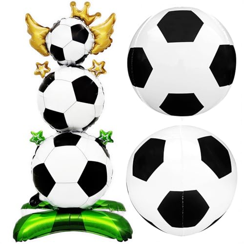 Wm Deko 2026 Fussball Luftballons Groß Stehend Fußball mit 2 Großer Aufblasbarer Ball Deko Geburtstag Folienballon Ballons Fußball Luftballon Party Deko Kinder für Sportveranstaltungen