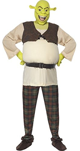 Smiffy Shrek Adult Costume in Green, Top, Trousers, Hands & Mask, Official Shrek License Outfit with Padded Stomach & Latex Mask & Gloves, Transform into the Beloved Ogre!