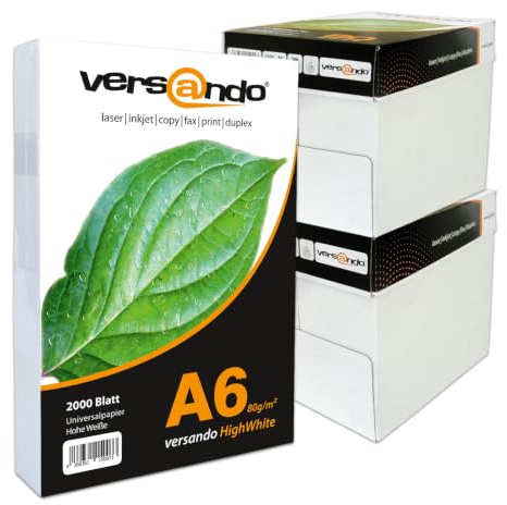 versando 20.000 Blatt DIN A6 HighWhite 80 Druckerpapier Universalpapier | 105 x 148 mm FSC zertifiziert Kopierpapier für Rezepte Rechnungen und Termine in Praxis Hotel und Büro