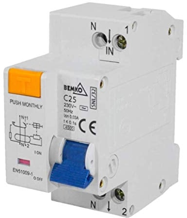 Bemko 5SM60142 Interruttore Combinato Fi/LS 2P, Bianco, C25