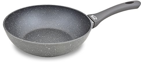 Menax Focus - Poêle Wok avec Revêtement en Pierre - Revêtement Antiadhésif StoneTech Piedra Cinq Couches - Aluminium Forgé - 24 cm