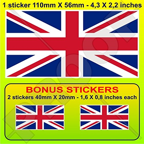 Vinyl-Aufkleber mit britischer Union Jack-Flagge, Großbritannien, 110 mm, 1 Stück + 2 Bonus