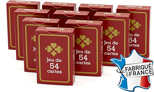 FRANCE CARTES - Jeu de 54 Cartes - Gauloise Rouge - Lot de 10