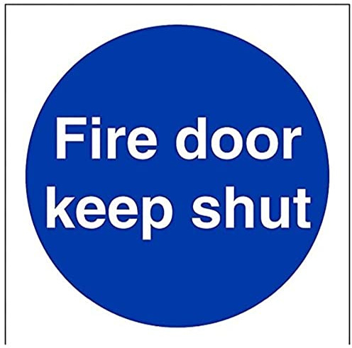 VSafety Fire Door Keep Shut Mandatory Sign - Square - 100mm x 100mm - Self Adhesive Vinyl