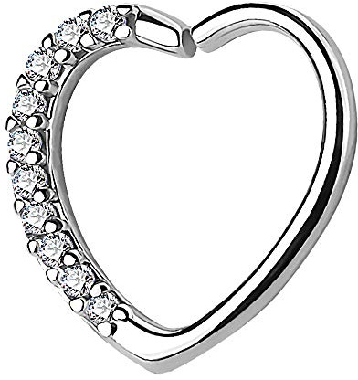 Piercingfaktor Continuous Piercing Ring Herz mit Kristall Strass Herzchen für Tragus Helix Ohr Cartilage Knorpel Ohrpiercing