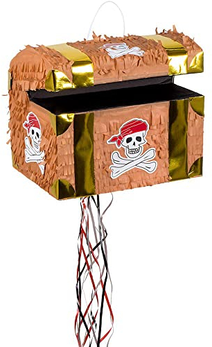 Boland 30935 - Pinata Schatztruhe, 30 x 26 x 23 cm, Braun-Gold, Karton, Schlag-Pinata, Kinder-Geburtstag, Mottoparty, Feier, Deko, Süßigkeiten, Geschenke