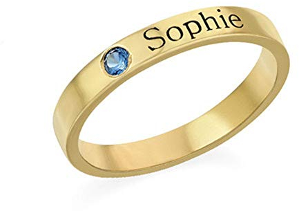 Stapelring mit Geburtsstein und Name 925 Sterlingsilber Roségold für Frauen Mädchen—Benutzerdefinierte gravierte Stapelring vergoldet