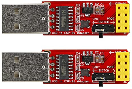 Wishiot ESP-01S Programmierer, USB auf ESP-01, Adapter, ESP8266, WLAN-Modul, WLAN, CH340G, UART-PORG, 4,5-5,5 V, 115200 Baudrate, 2 Stück
