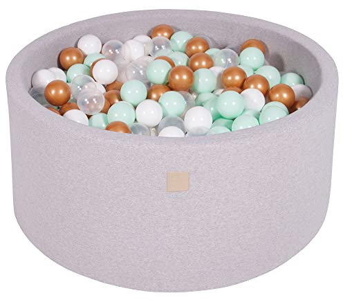 MEOWBABY Bällebad Baby - Rund 90x40cm Ball Pit für Kinder ab 1 Jahr mit 300 Bälle - Weiches & Sicheres Bällepool, Cotton, Hellgrau