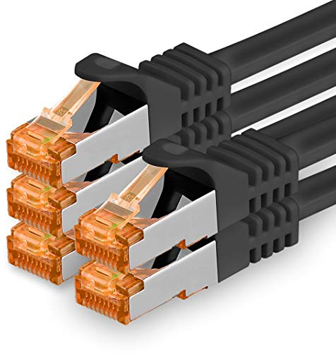 Cat7 Cable de Red Ethernet LAN - 1,5m - Negro - 5 Piezas Cat 7 Sftp Pimf Lszh - 10 GB s RJ45 Connectores Cat6a compatible con Cat5 Cat6 Cat.7 Cat8