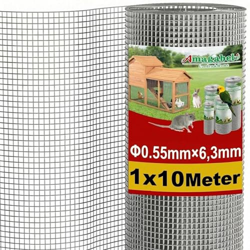 Amagabeli Drahtgitter feinmaschig Rostfrei | 1,0 x 10 Meter | Wühlmausgitter für Hochbeete mit 6,3 mm Maschenweite | 0,55 mm Draht Stärke Hasendraht Volierendraht Hochbeet