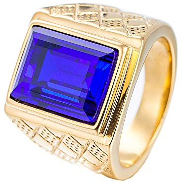 PAMTIER Herren 18K Gold Überzogen Fett Gedruckt Edelstahl Ringe mit Blau Stein Größe 60 (19.1)