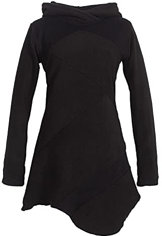Vishes - Alternative Bekleidung - Langarm Damen Winterkleid Kapuzen-Kleid Eco-Fleece Asymmetrisch Patchwork