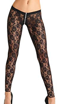 7-Heaven Schwarze Leggings LG008 aus dehnbarer Spitze M
