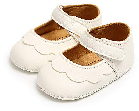 MASOCIO Scarpe Neonato Primi Passi Scarpine Neonata Scarpe Bambina Ballerine Scarpette Antiscivolo per Bimba 12-18 mesi in Morbida Pelle Bianco