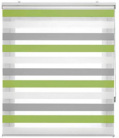 Estoralis Loras | Estor Enrollable Noche y Dia Diseño Moderno | Doble Tejido | Color Gris/Verde | 105 x 180 cm (Ancho/Alto) Tamaño Tela 102 x 175 cm | Estores para Ventanas y Puertas
