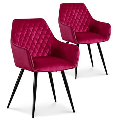INTENSE DECO Lot de 2 chaises Victoria en Velours Rouge Pieds Noir