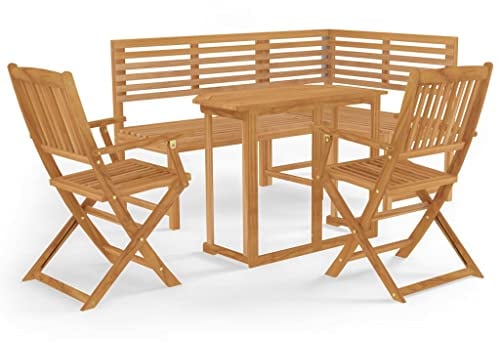 vidaXL Akazienholz Massiv Bistroset 4-TLG. Gartenbank Tisch Eckbank Gartenmöbel Balkonset Balkonmöbel Sitzgruppe Gartengarnitur Klappstühle