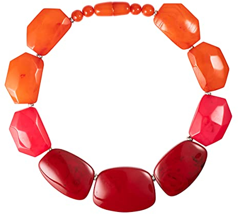 ZAVANA Rote Statement-Halskette für Frauen, Handgemachte Boho Chic Chunky Halskette für Damen in Rot, Pink und Orange, Eleganter Bohème Modeschmuck