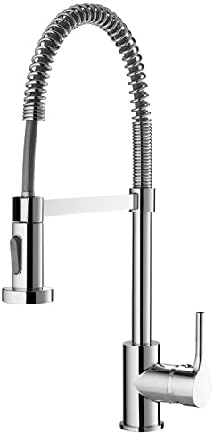 Deva SLINKY218 Kitchen Sink Mixer Tap with Pull Out Spray in Chrome - Swivel Spout - Single Handle - High Arch - Pull Down Rinser - Spring Faucet for Dual Single Basin - 12 Year Warranty