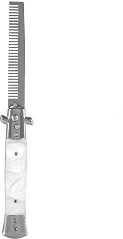 YUYTE Edelstahl Springmesser Kamm, Switchblade Spring Pocket Oil Hair Comb Faltbare Haarbürste, Öl Haar Styling Spring Faltbarer Taschenkamm Metall-Klapp Pocket Hairstyling Kämme(Weiß)