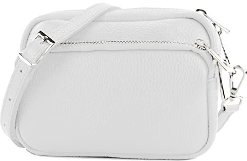 modamoda de - T231 - ital. Umhängetasche Klein Small aus Leder, Farbe:Weiß