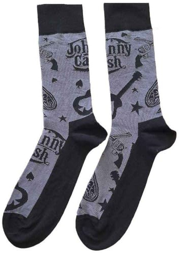 Johnny Cash Socks Guitars N Guns Logo Official Unisex Charcoal (UK SIZE 7-11) One Size