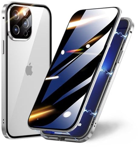 TOPF&B compatible with iPhone 12 Pro Max Case,360 Degree Full Cover built-in Privacy Screen Protector and Camera Protector,Magnetic Metal Bumper Case for iPhone 12 Pro Max,Silver