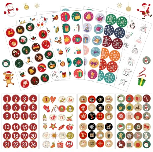 Adventskalender Aufkleber, 10 Blätter Adventskalender Zahlen Aufkleber Numbers Stickers Basteln, Zahlen Aufkleber, Rund Zahlen Aufkleber Adventskalender Sticker 1-24, Aufkleber Adventskalender Zahlen