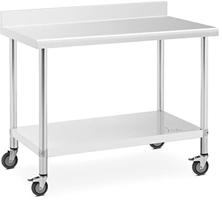 Royal Catering RCAT-120/60-WS - Tavolo da lavoro in acciaio INOX con ruote e alzata, 60 x 120 cm, portata 158 kg, con ruote, tavolo da lavoro su ruote