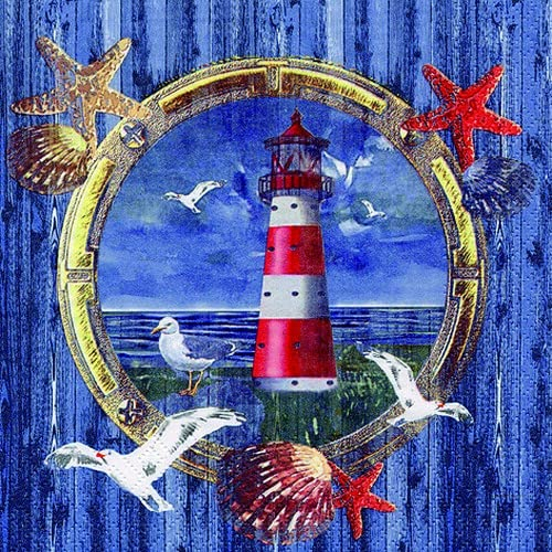 20 Servietten Leuchtturm im Bullauge | Maritim | Meer | M?we | See | Tischdeko | Decoupage | Serviettentechnik 33x33cm
