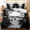 MIQEBX 3D Totenkopf Bettwäsche-Set,Halloween Gotisch-Bettbezug Für Teenager,Schädel und Rosen Microfaser Bettwäsche Mit Reißverschluss Und 2 Kissenbezug 50x75cm (D, 135x200cm)