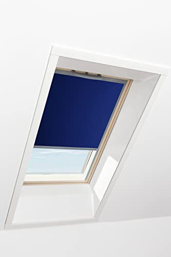 Original Roto Rollo Exclusiv ZRE für Roto Dachfenster - Führungsschiene Silber - Manuelle Bedienung - Tageslichtrollo für Baureihe Q - Größe 078/098 | 07/09 - Stofffarbe Blau