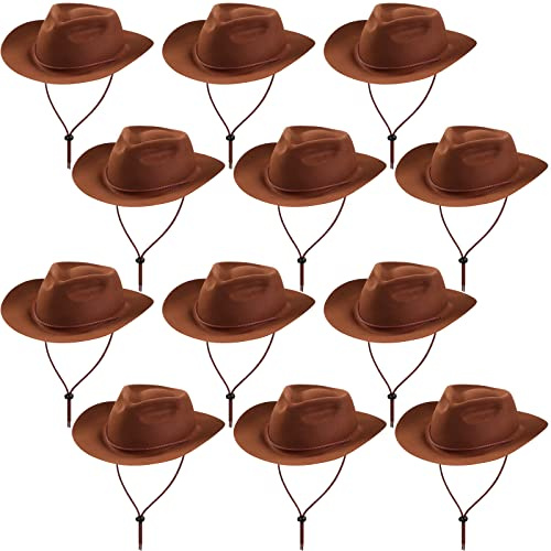 Set di 12 cappelli da cowboy occidentali in feltro a tesa larga per feste da cowgirl da uomo e donna, costume da festa (marrone)