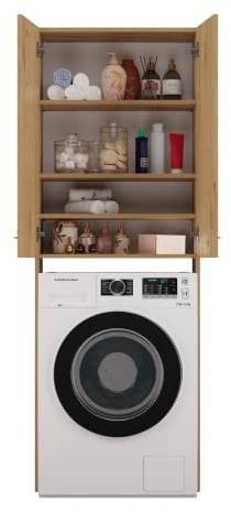 3E 3xE living.com Armoire de Salle de Bain pour Machine à Laver : D: p: 30 cm, l: 64 cm, h: 180 cm, Chêne Artisanal